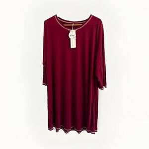 wiwi Bamboo Burgundy Knit Nightgown Gown 2XL Long Sleeve Round Neck